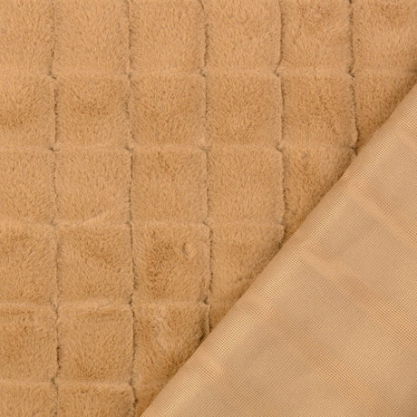 Evangeline camel square embossed polyester faux fur fabric fold