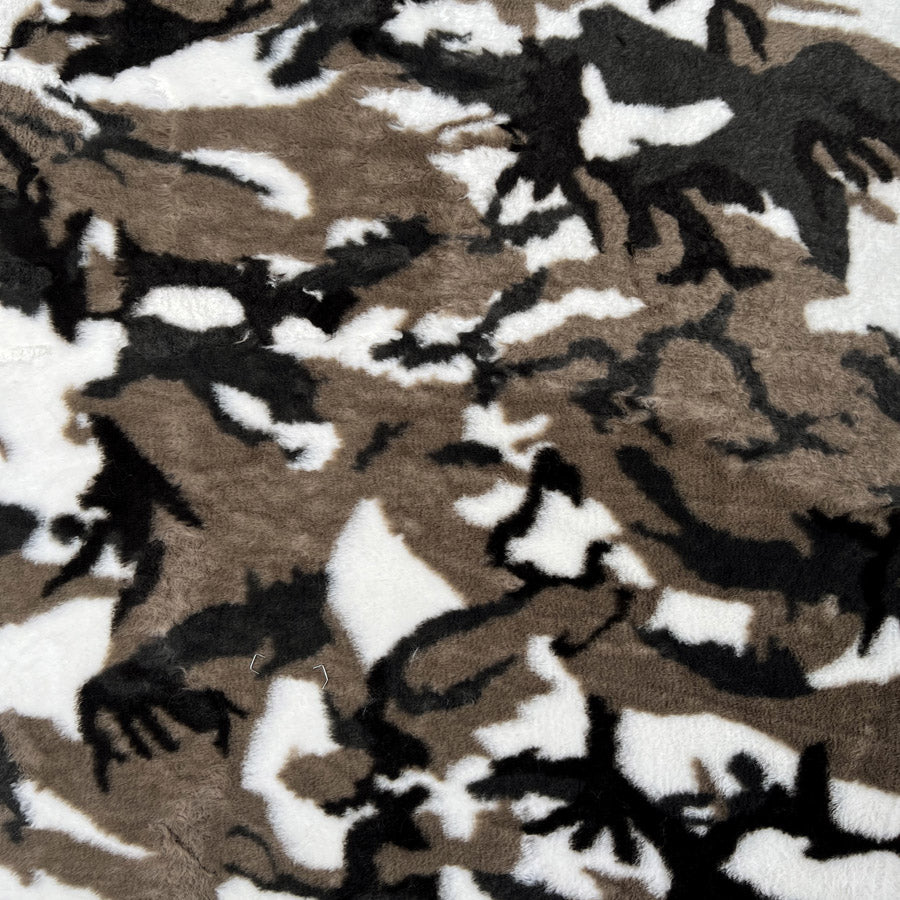 Faux Fur Camo Polyester Black Brown Cream Soft Fluffy Fabric Print