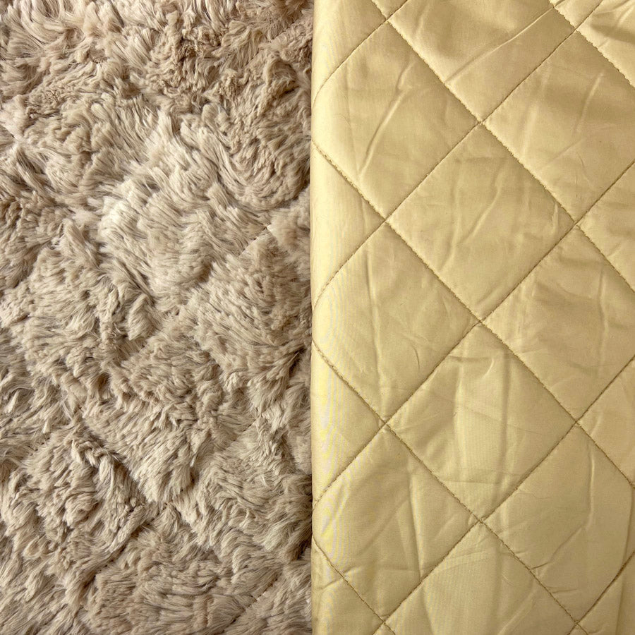 Faux Fur Diamond Quilted Nylon Fabric Double Dabble Champagne