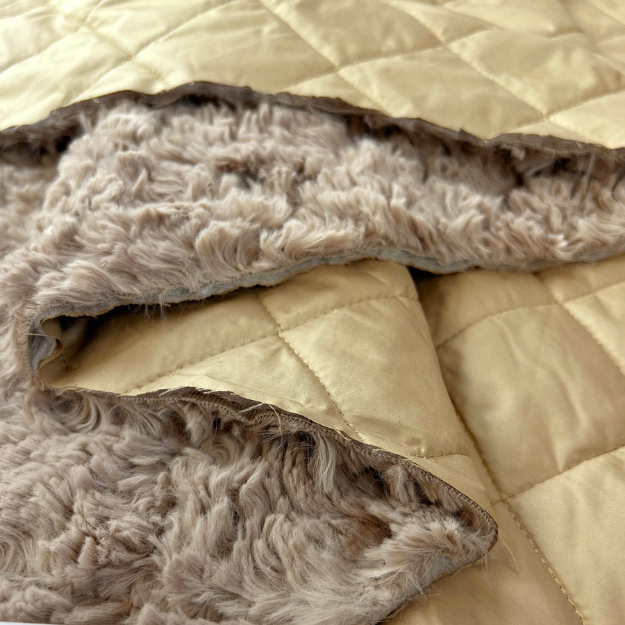 Faux Fur Diamond Quilted Nylon Fabric Double Dabble Champagne Fold