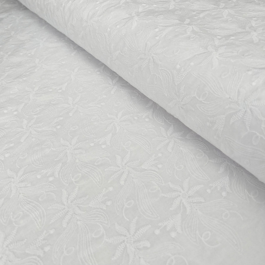 Felicity White Floral Embroidered Dress Fabric Bolt