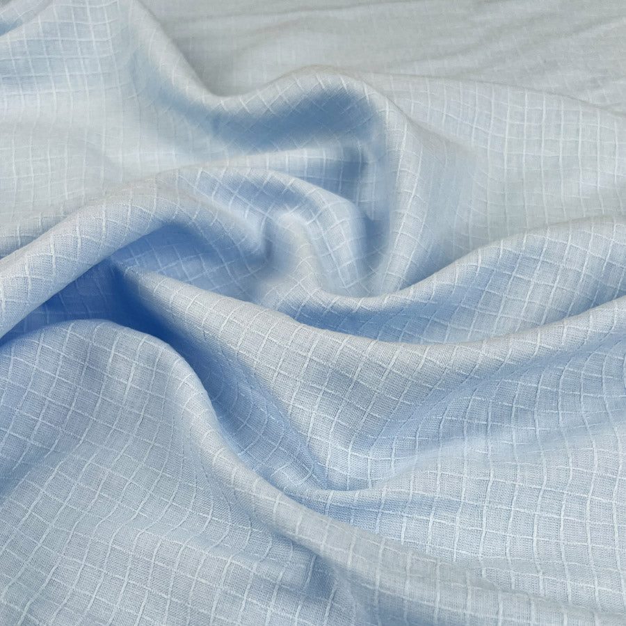 Fibre Mood Dobby Check Sky Cotton Lightweight Blue Dress Fabric