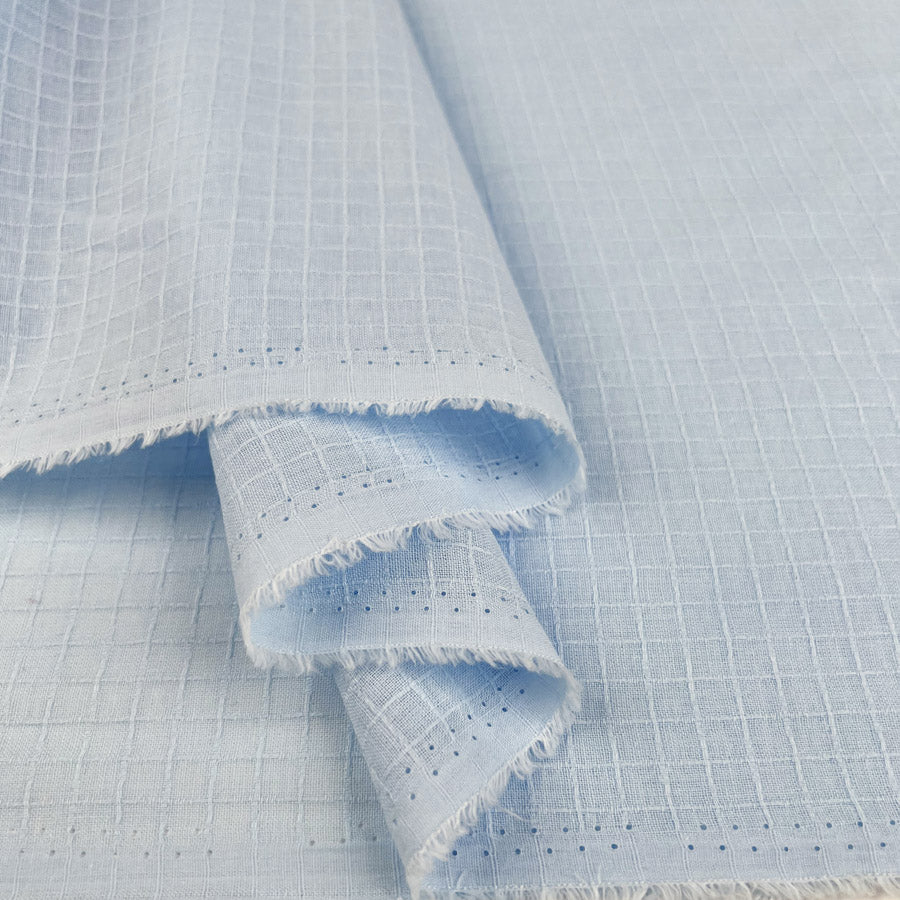 Fibre Mood Dobby Check Sky Cotton Lightweight Blue Dress Fabric Fold
