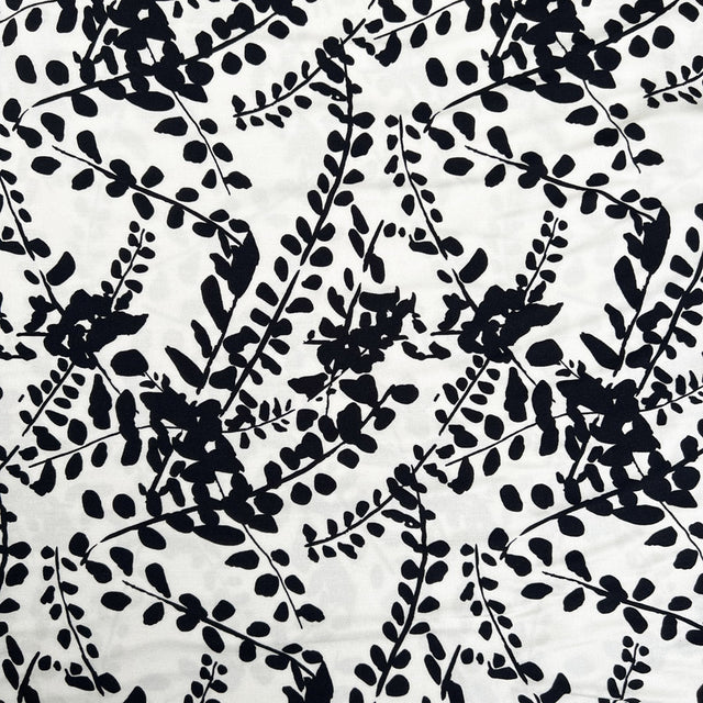 Fibre Mood Ecovero Leaves Black White Viscose Floral Leaf Print Dress Fabric