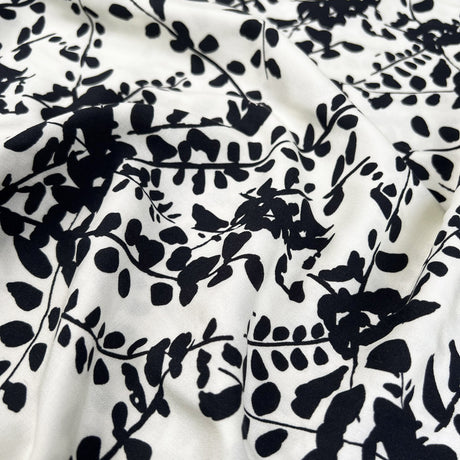 Fibre Mood Ecovero Leaves Black White Viscose Floral Leaf Print Dress Fabric
