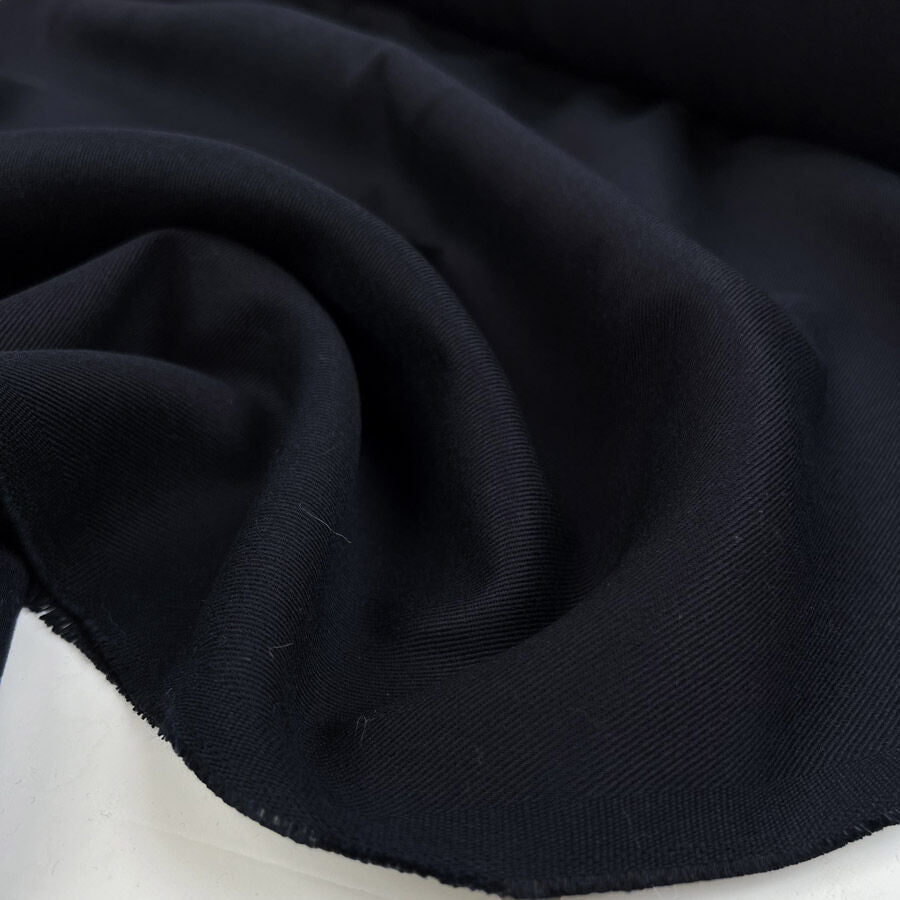 Fighting Back British Wool Cotton Navy Plain Woven Suiting Fabric