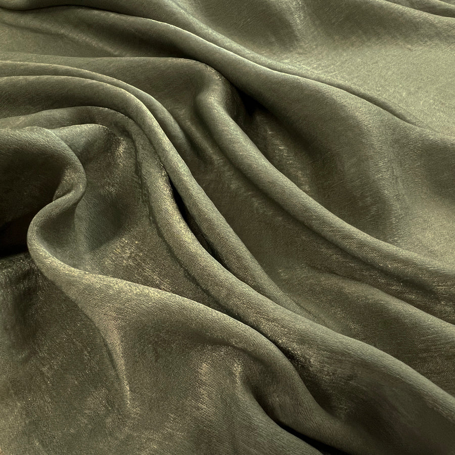 Filmstar Olive Polyester Green Woven Velvet Satin Dress Fabric