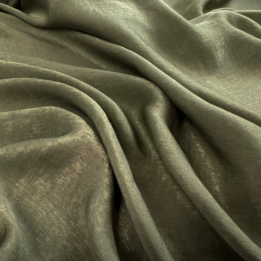 Filmstar Olive Polyester Green Woven Velvet Satin Dress Fabric Cu1