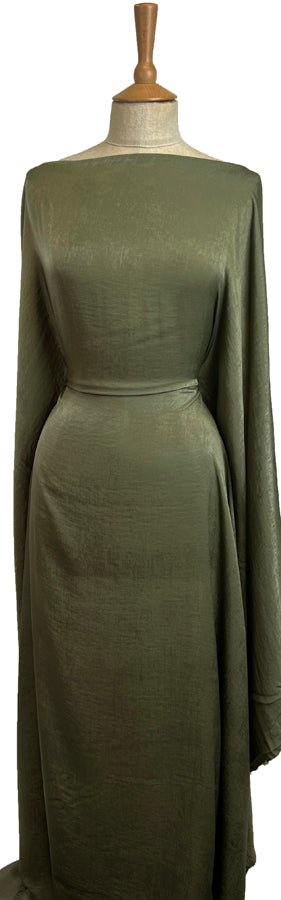 Filmstar Olive Polyester Green Woven Velvet Satin Dress Fabric Mannequin