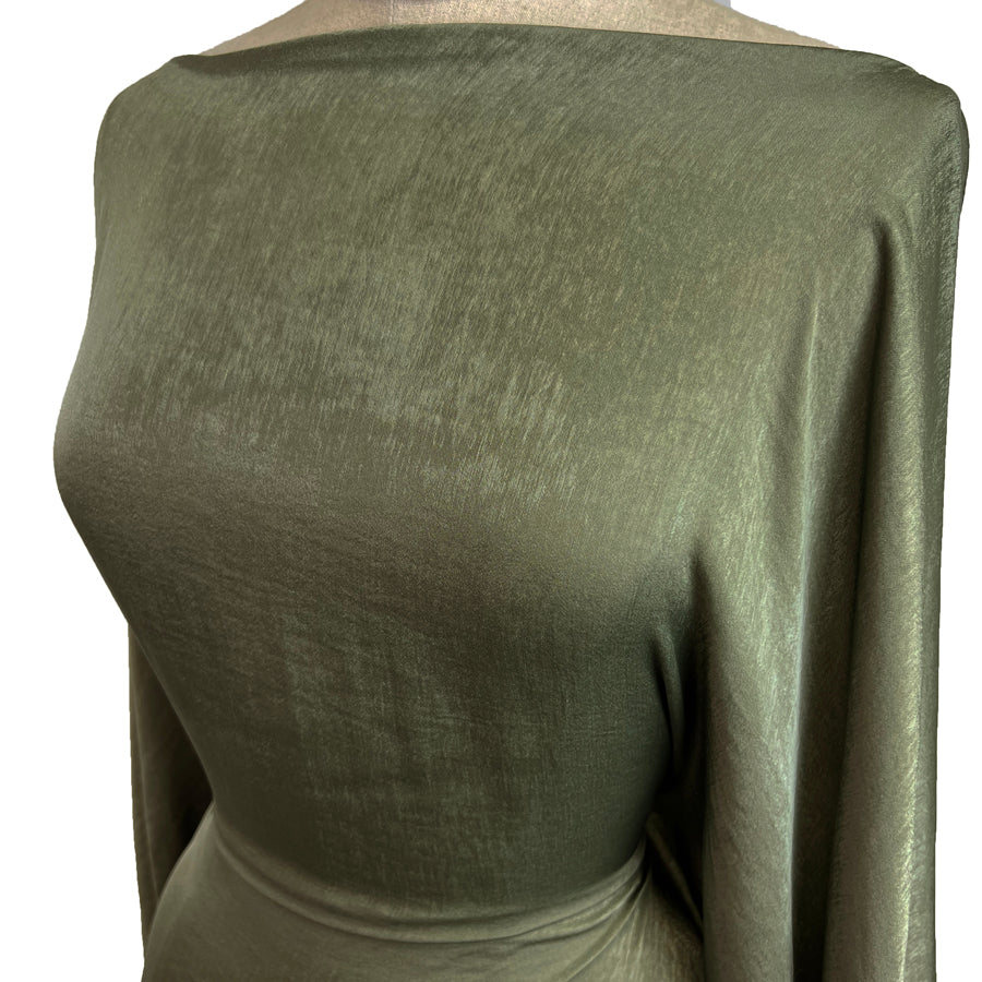 Filmstar Olive Polyester Green Woven Velvet Satin Dress Fabric Side