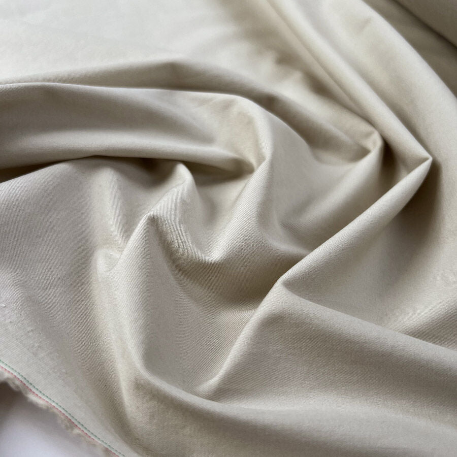 Fine Cotton Twill Pale Beige Elastane Stretch Woven Shirting Fabric