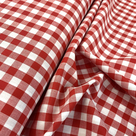 Finest Gingham Red Cotton Checked Shirting Craft Fabric Close Up Fabric Photo Custom