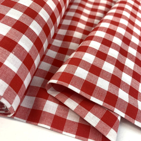 Finest Gingham Red Cotton Checked Shirting Craft Fabric Thumbnail Close Up Fabric Photo Custom