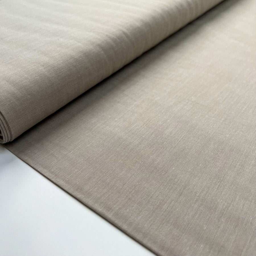 Finest Chambray Sand Cotton Lightweight Plain Woven Dress Fabric Bolt