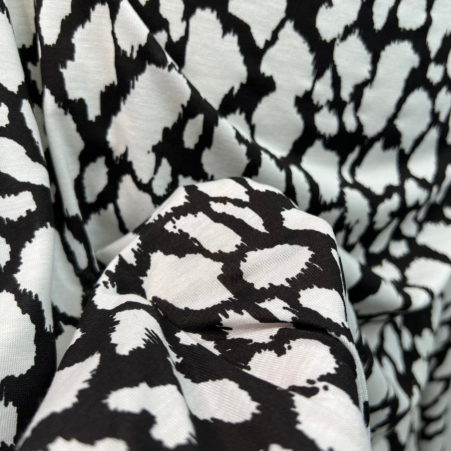 Finest Splodge Black And White Viscose Lycra Knitted Jersey Dress Fabric