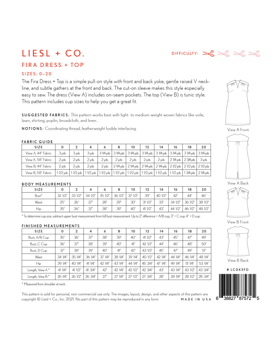 Liesl + Co - Fira Dress & Top Pattern