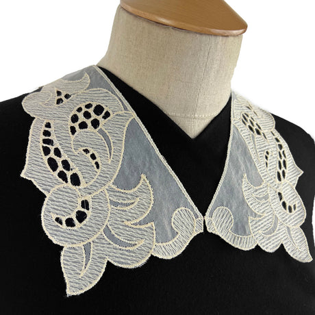 Fleur Embroidered Cotton Polyester Collar Vintage Lace Cream Side