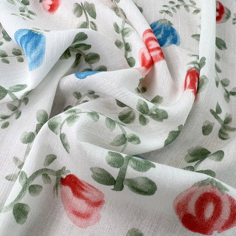 Floating In Circles Viscose Yoryu Lawn Fabric Ava Blue   Red