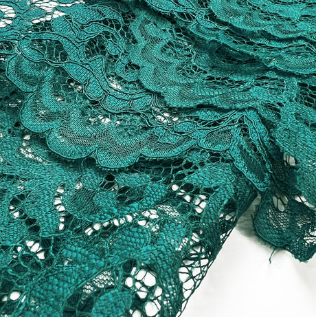 Floral Corded Polyester Lace Dress Fabric Lace Teal Fold