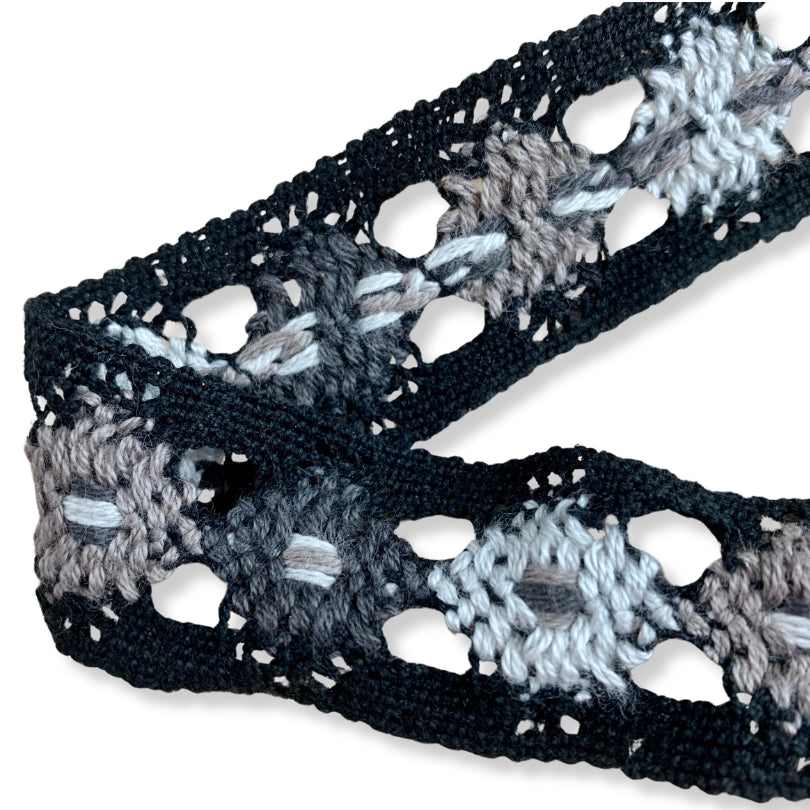 Floral Crochet Ribbon - Grey