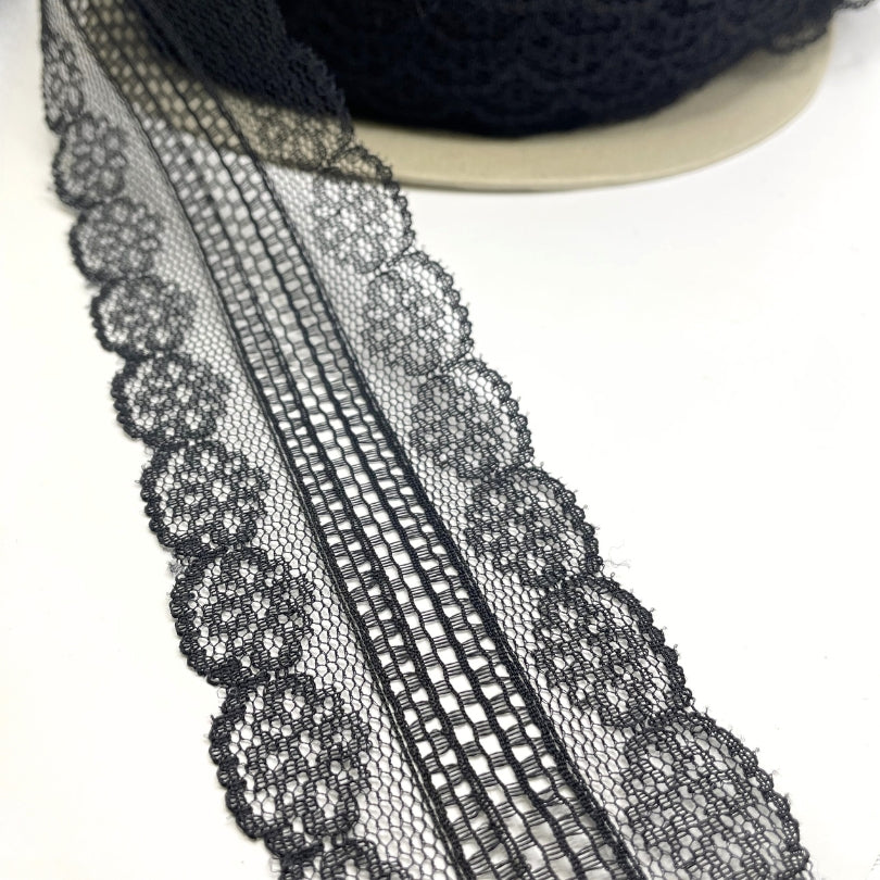 Polyester Flat Lace Trim - Daisy - Black