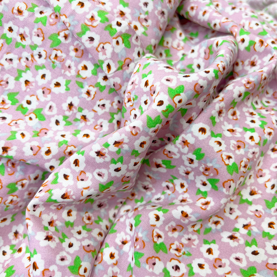 Floral Printed Viscose Dressmaking Fabric Summer Days Pink