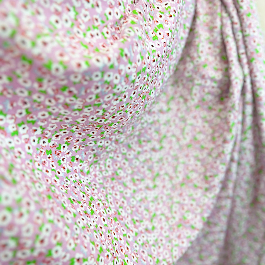 Floral Printed Viscose Dressmaking Fabric Summer Days Pink Drape