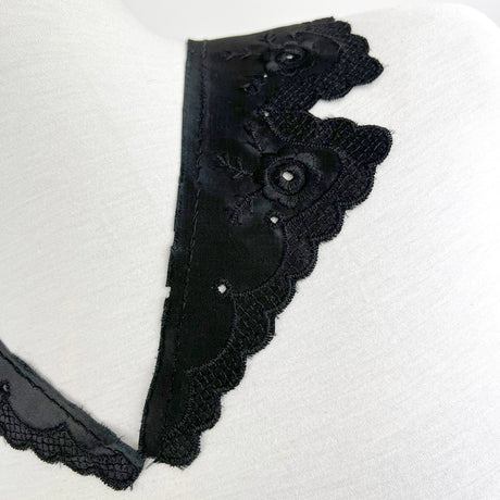 Floral Satin Embroidered Collar Downton Abbey Violet Black Cu1