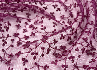 Floravine Lace Sugar Plum Pink Polyester Floral Net Sparkle Fabric