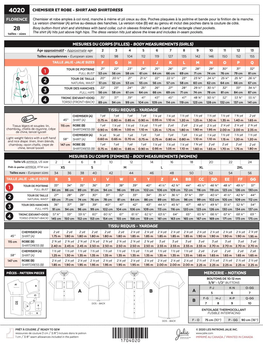 Jalie - Florence Shirt & Shirtdress Pattern