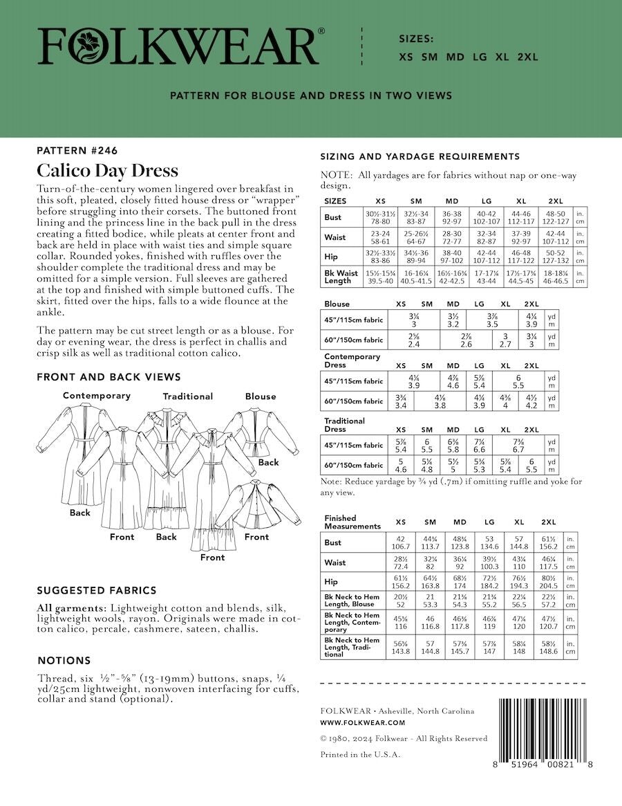Folkwear - Calico Day Dress Pattern