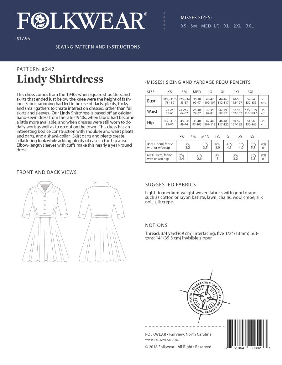 Folkwear - Lindy Shirtdress Pattern (XS-3XL)