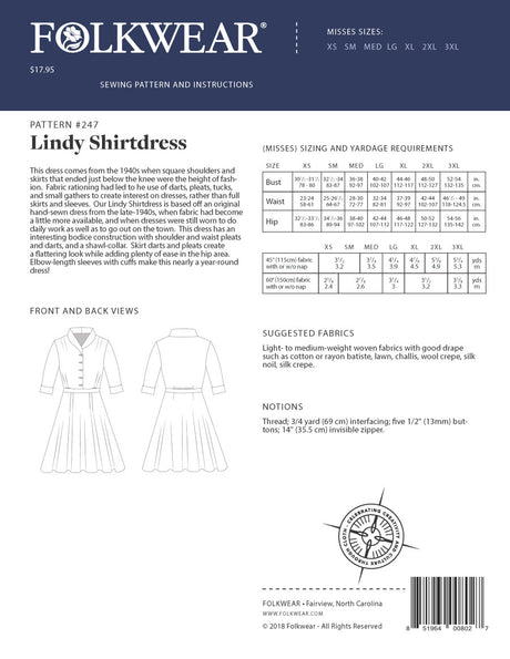 Folkwear Lindy Shirtdress Pattern Back
