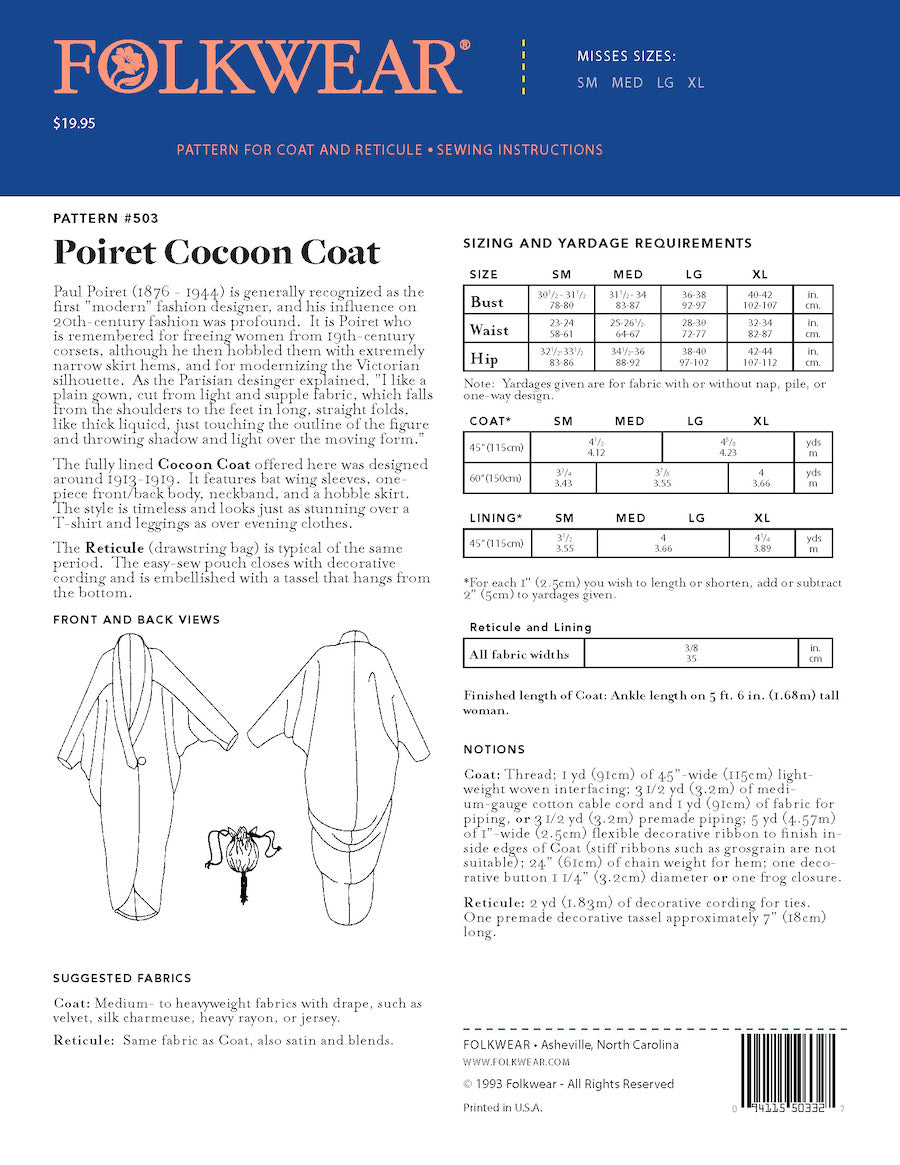Coot Pattern Poiret Cocoon Coat | Paper Sewing Pattern | Folkwear | XS-L – Croft Mill