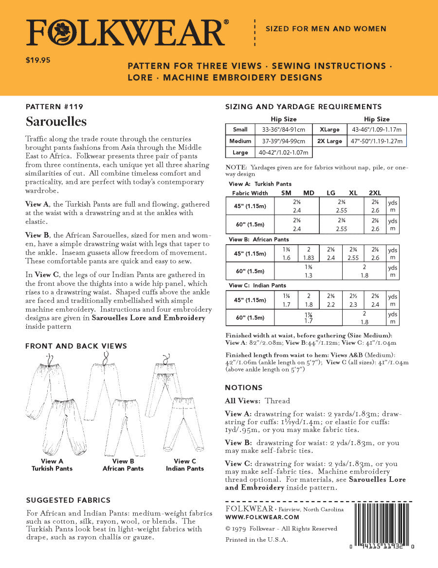 Folkwear - Unisex Sarouelles Pattern (S-2XL)