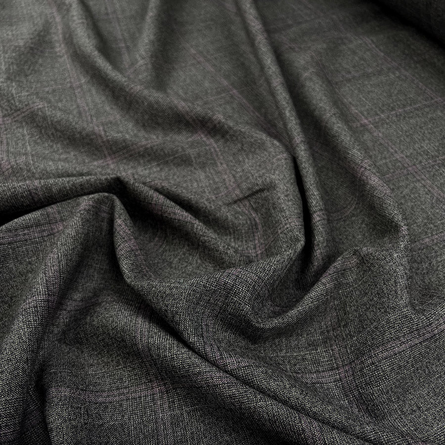 Francesca fleece virgin wool italian deadstock grey pink fine check suiting fabric cu