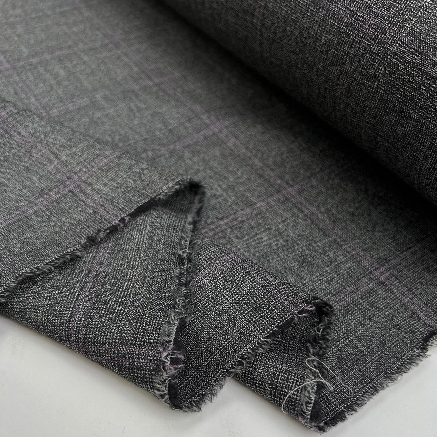 Francesca fleece virgin wool italian deadstock grey pink fine check suiting fabric fold