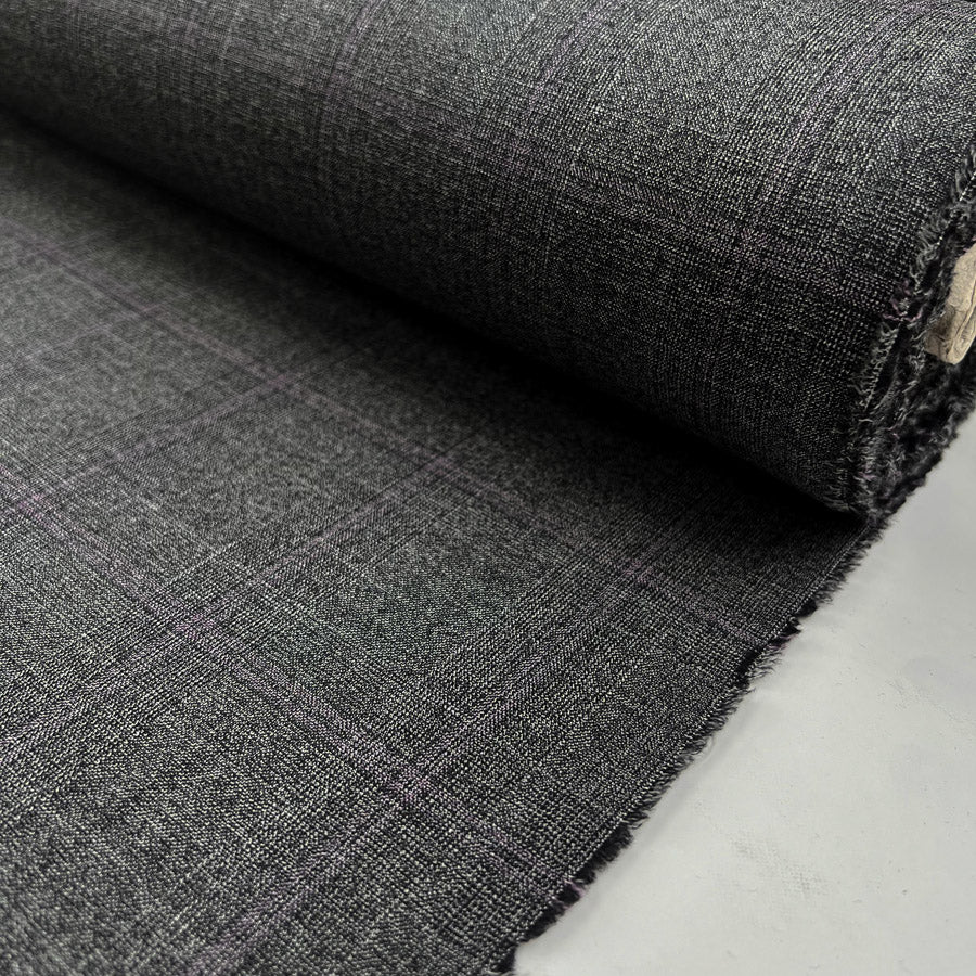 Francesca fleece virgin wool italian deadstock grey pink fine check suiting fabric roll