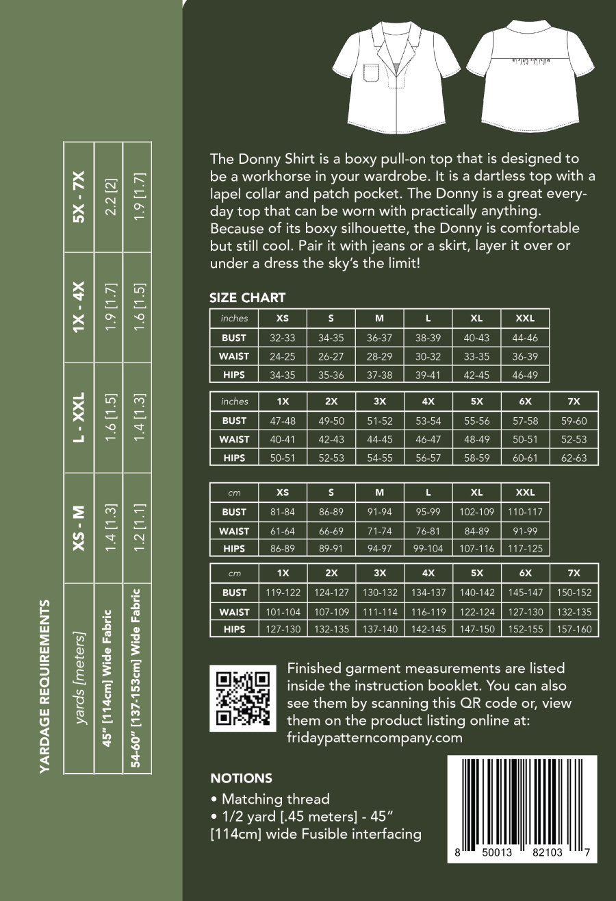 Friday Pattern Company - Donny Shirt Pattern