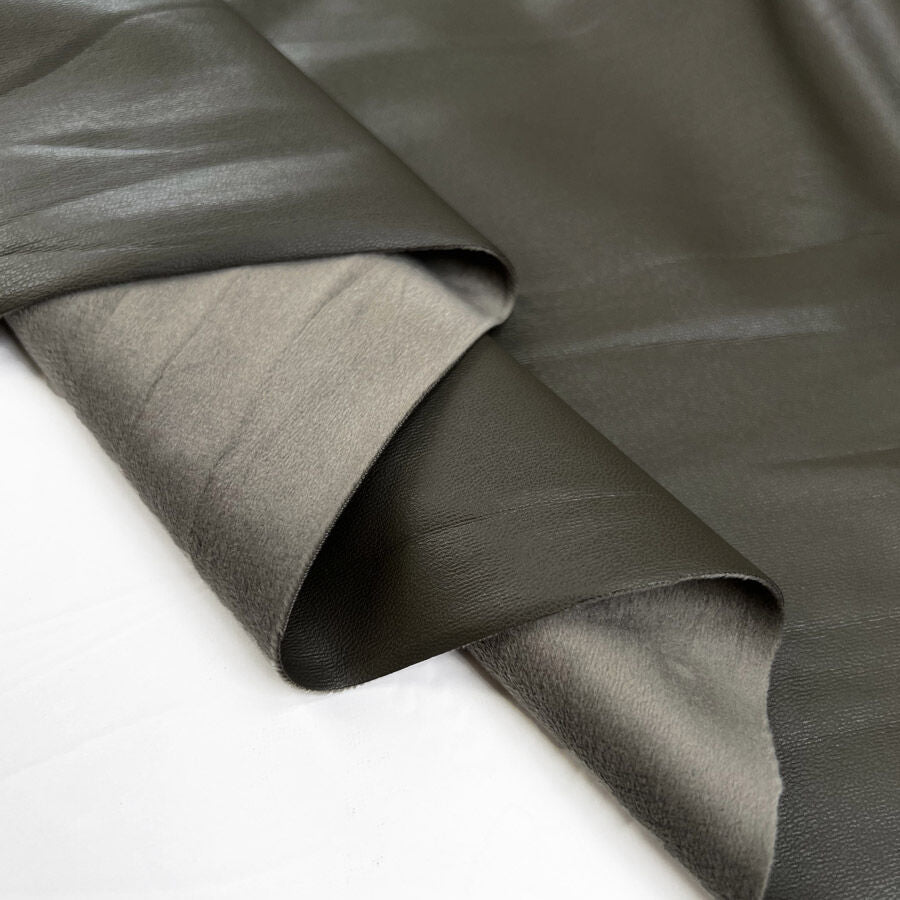 Fur Backed Faux Leather - Olive