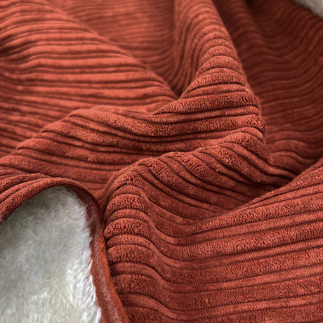 Fur Lined Corduroy Rust Orange Polyester Nylon Soft Coating Fabric