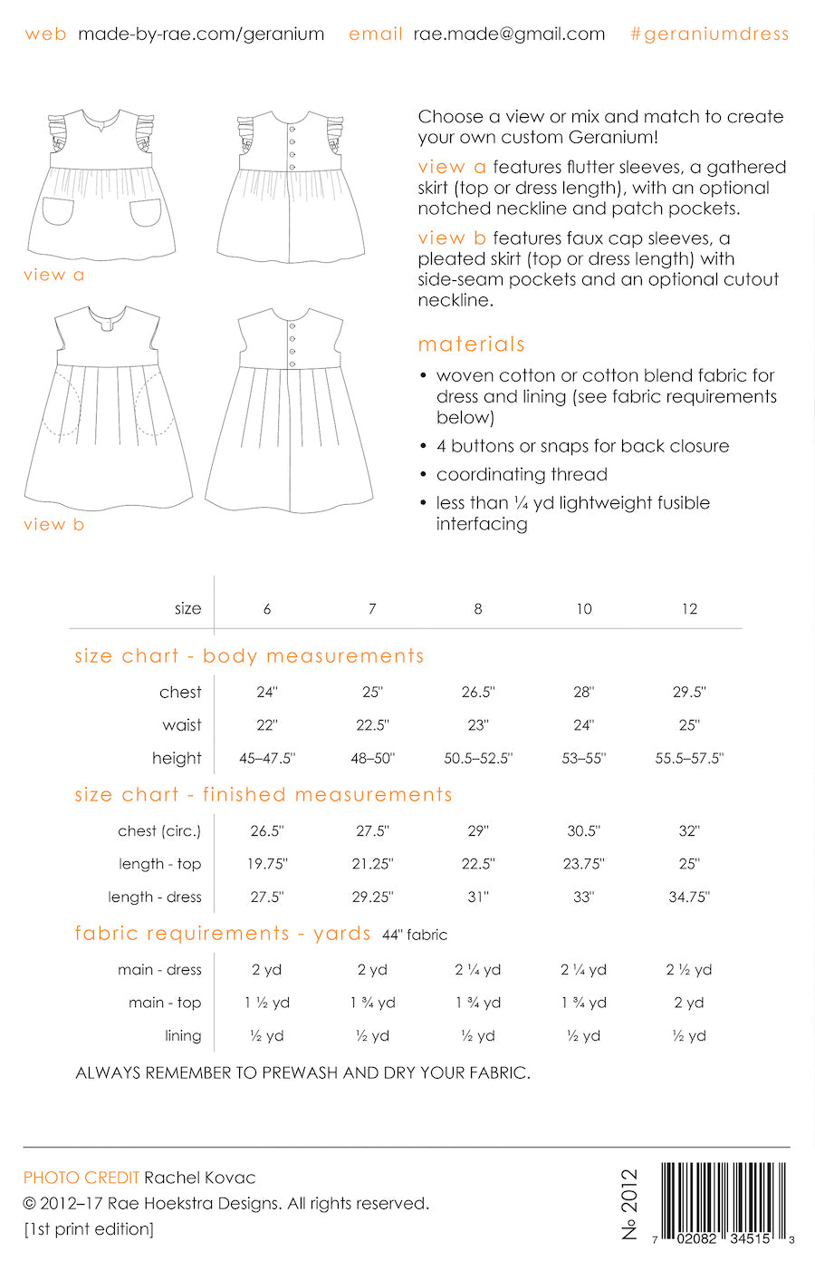 Made By Rae - Geranium Girls Dress Pattern (6-12yrs)