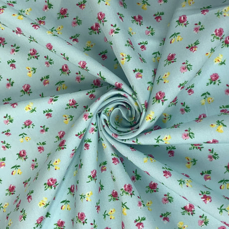 Girls Dress Blue Pink And Yellow Floral Patter Blue Bg Swirl