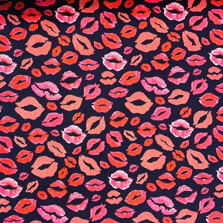 Glitter Jersey Kiss Navy Superior Quality Lips Print Pattern