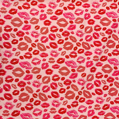 Glitter Jersey Kiss Pink Superior Quality Lips Print Pattern