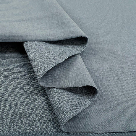 Gots Organic French Terry Dusty Blue Cotton Elastane Knitted Plain Jersey Fabric Fold