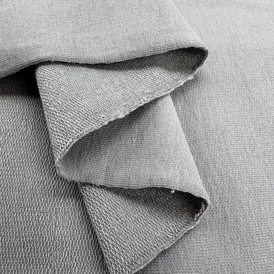Gots Organic French Terry Grey Cotton Elastane Knitted Plain Jersey Fabric Fold