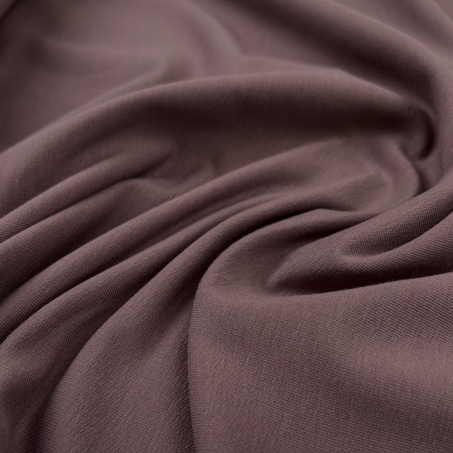 Gots Organic French Terry Mauve Cotton Elastane Knitted Plain Jersey Fabric