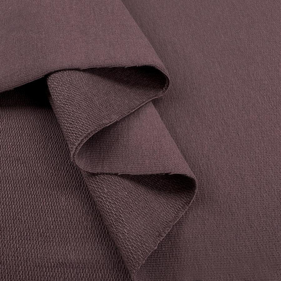 Gots Organic French Terry Mauve Cotton Elastane Knitted Plain Jersey Fabric Fold