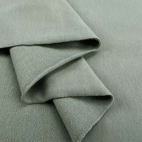 Gots Organic French Terry Sage Cotton Elastane Knitted Plain Jersey Fabric Fold